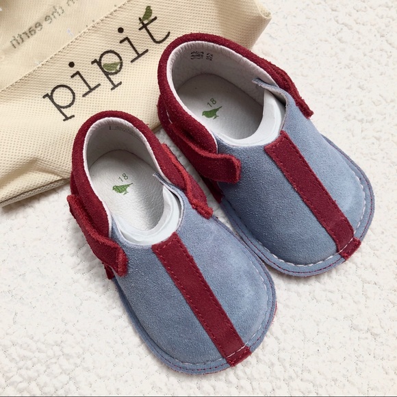 Pipit Other - Pipit Suede Stripe Baby Shoes Sky-Red Size 3